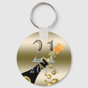 Custom 21st Birthday Gift   Champagne Gold Silver Key Ring