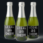 Custom 21st birthday party legal black white sparkling wine label<br><div class="desc">A bottle label for a fun 21st birthday party for both him and her. Personalise and add a name, age 21 and a date. Date of birth or the date of the party. White and grey coloured letters, numbers. A classic black background. The text: Legal and Cheers in large white...</div>
