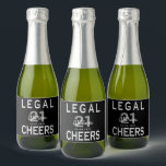 Custom 21st birthday party legal black white sparkling wine label<br><div class="desc">A bottle label for a fun 21st birthday party for both him and her. Personalise and add a name, age 21 and a date. Date of birth or the date of the party. White and grey coloured letters, numbers. A classic black background. The text: Legal and Cheers in large white...</div>