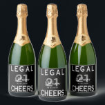 Custom 21st birthday party legal black white sparkling wine label<br><div class="desc">A bottle label for a fun 21st birthday party for both him and her. Personalise and add a name, age 21 and a date. Date of birth or the date of the party. White and grey coloured letters, numbers. A classic black background. The text: Legal and Cheers in large white...</div>