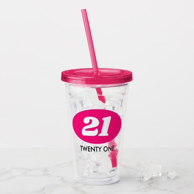 Custom 21st Birthday party plastic tumbler glass (Front Ice)