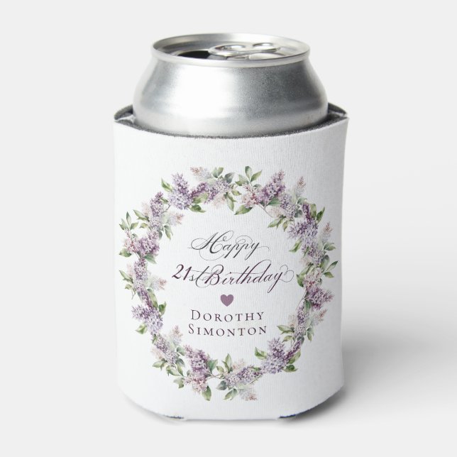 Custom 21st Birthday Purple Lilac Spring Flower Can Cooler (Can Front)