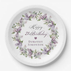 Custom 21st Birthday Purple Lilac Spring Flower Paper Plate