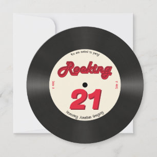 Custom 21st Birthday Retro Music Record Rocking Invitation