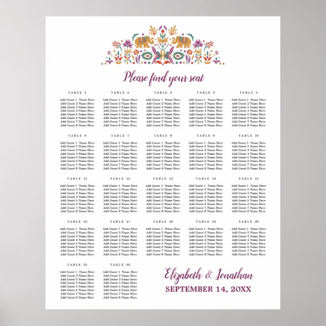 Custom 22 Table Indian Flower Elephant wedding Poster (Front)