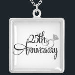 Custom 25 Anniversary Silver Necklace<br><div class="desc">Custom 25th Anniversary  necklace has the words 25th Anniversary and a set of silver wedding rings.  The perfect gift for a wife of 25 years.</div>
