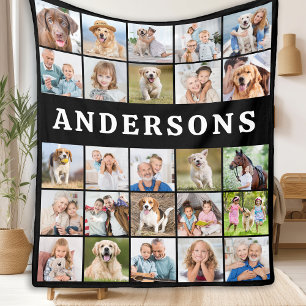 Custom 25 Photo Collage Personalised Family Name Fleece Blanket