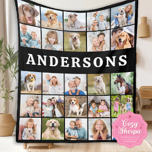 Custom 25 Photo Collage Personalized Family Name Sherpa Blanket