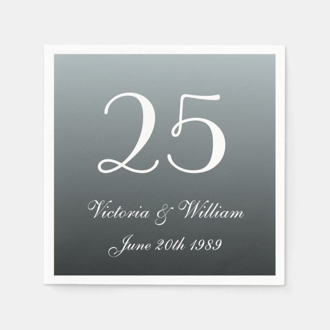 Custom 25th Wedding Anniversary Party Napkins (Front)