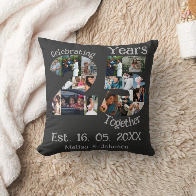 Custom 25th wedding anniversary photo collage cushion (Blanket)
