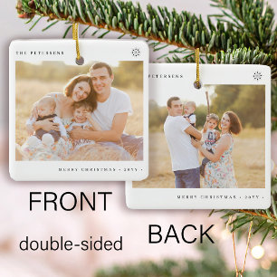 Custom 2 family photos double sided Christmas Ceramic Ornament