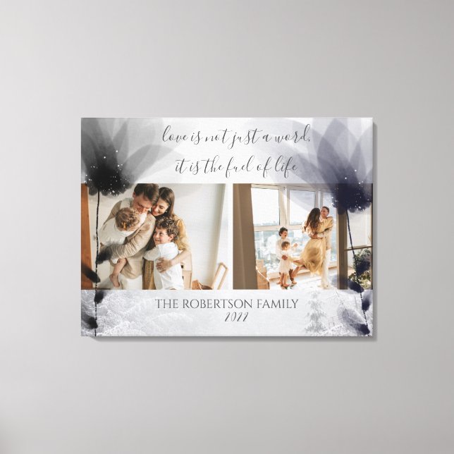 Custom 2 Family Photos Floral Overlay Keepsake Canvas Print (Front)