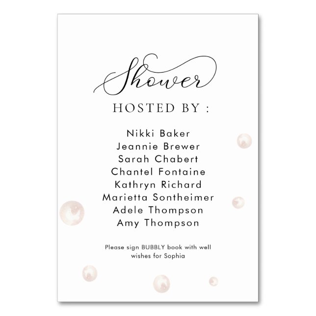 Custom 2 Pearls & Prosecco Bridal Shower Sign Table Number (Front)