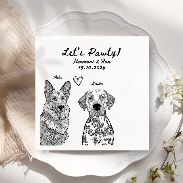 Custom 2 Pet Drawn Personalised Wedding Napkins (Creator Uploaded)