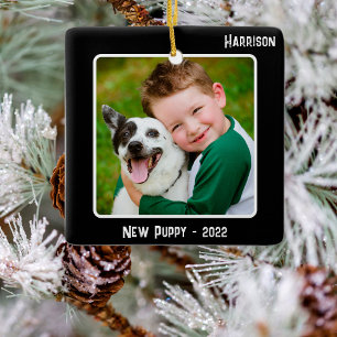 Custom 2-Photo 2 Sided Black Special Event Ceramic Ornament