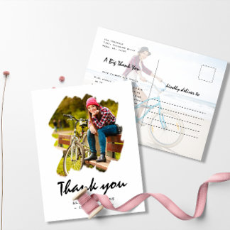 Custom 2 Photo Brush Stroke Graduation Thank You Postcard