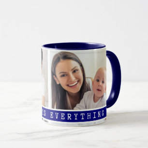 Custom 2 Photo Collage Family Picture Quote Blue Mug