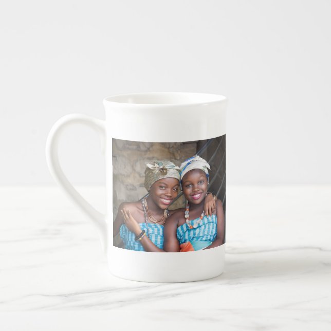 Custom 2 photo collage | friends family corporate bone china mug (Left)