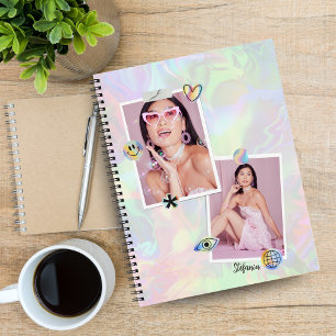 Custom 2-Photo Collage with Modern Script Name Notebook