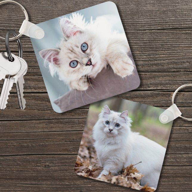 Custom 2 Photo Double Sided Cat Photo Key Ring (Custom 2 Photo Double Sided Cat Photo keychain)