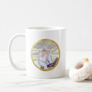 Custom 2 Photo Faux Gold Round Border Coffee Mug