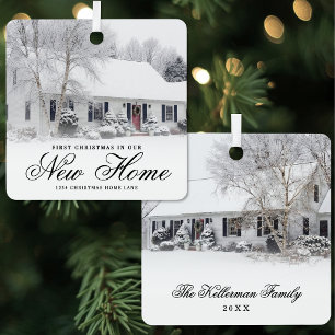 Custom 2 Photo First Christmas New Home Metal Tree Decoration