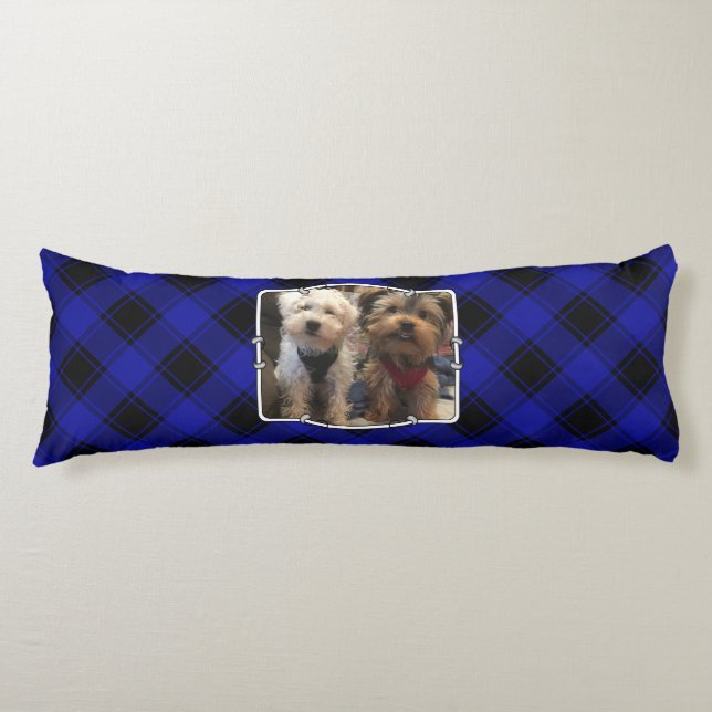 Custom 2 Photo Frame Classic Blue & Black Plaid Body Cushion (Front)