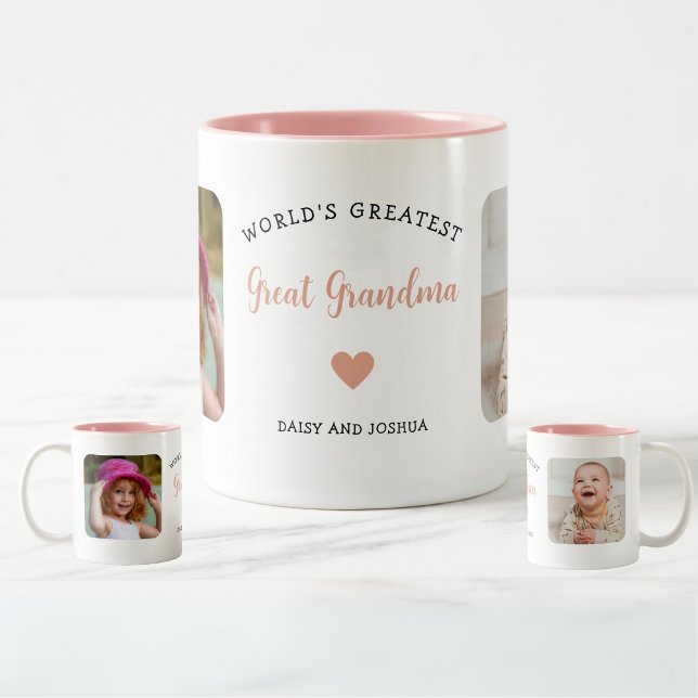 Custom 2 Photo Great Grandma Modern Keepsake Two-Tone Coffee Mug (Creator Uploaded)