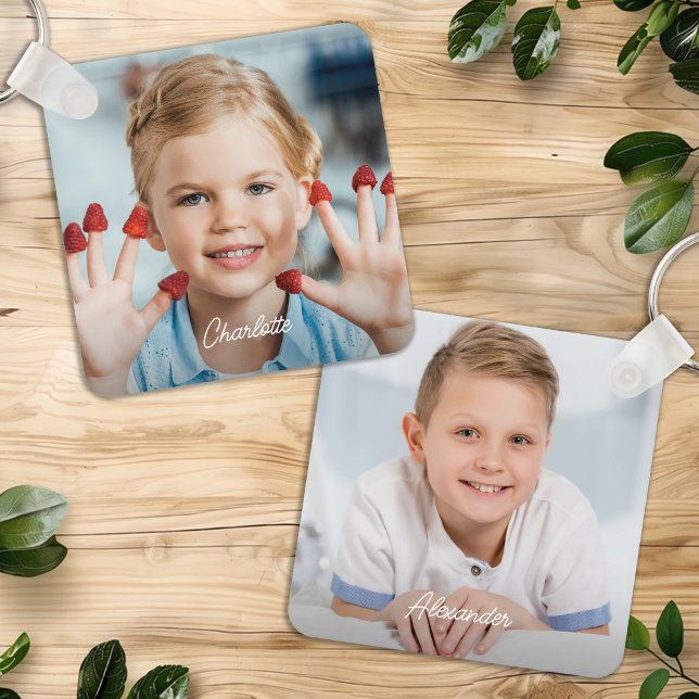 Custom 2 Photo Kids Family Personalised Names Key Ring (Creator Uploaded)