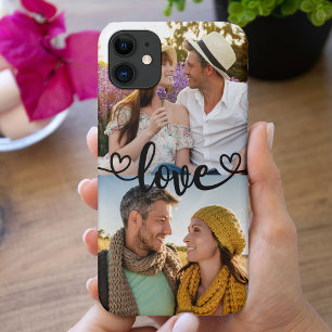 Custom 2 Photo Love with Heart Calligraphy Case-Mate iPhone Case