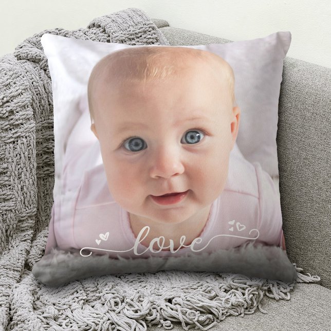 Custom 2 Photo Personalised Love Script Modern Cushion (Creator Uploaded)