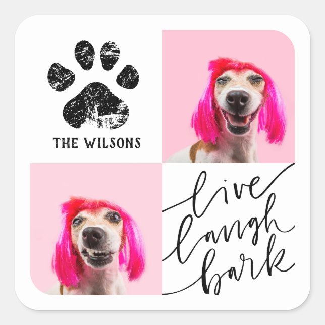 Custom 2 Photo Pet Dog Paw Print Square Sticker (Front)