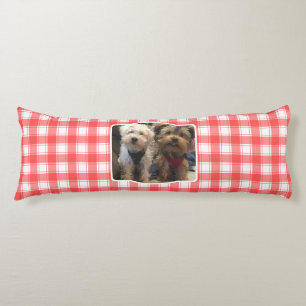 Custom 2 Photo Red & White Country Farmhouse Plaid Body Cushion