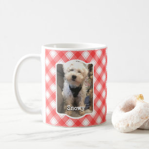 Custom 2 Photo Red & White Country Farmhouse Plaid Coffee Mug