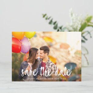 Custom 2 Photo White Brush Save the Date Card