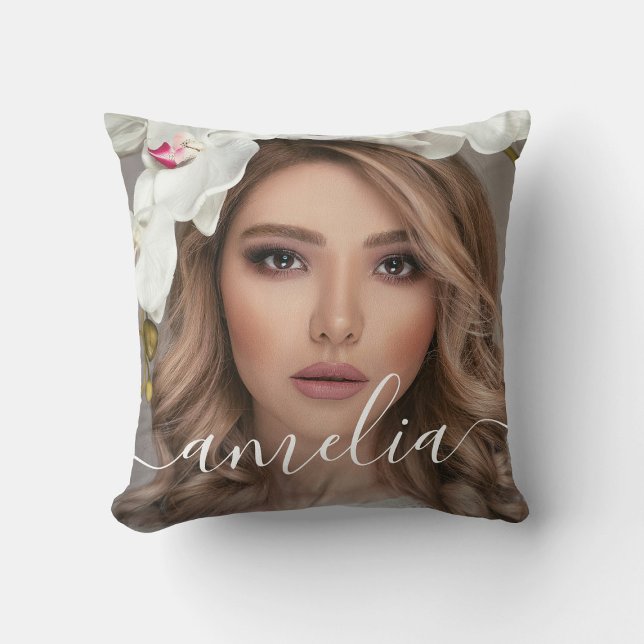 Custom 2 Photos And Name Text Script Typography Cushion (Creator Uploaded)