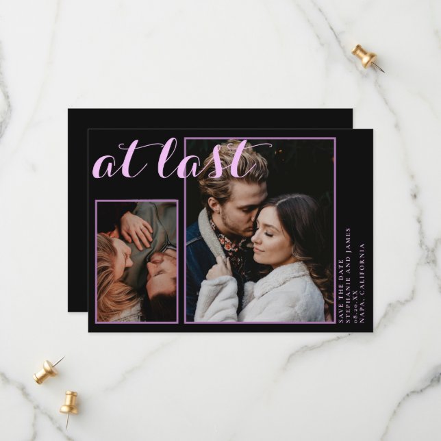 Custom 2 photos at last pink black save the date (Front/Back In Situ)