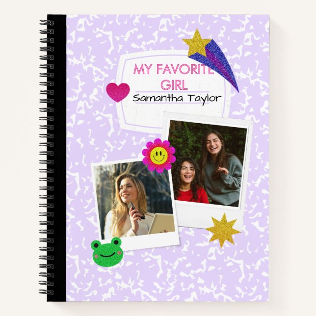 Custom 2 Photos Collage Notebook with Script Name  (Front)