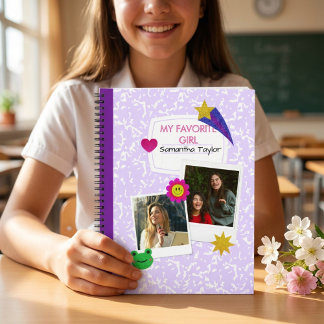Custom 2 Photos Collage Notebook with Script Name