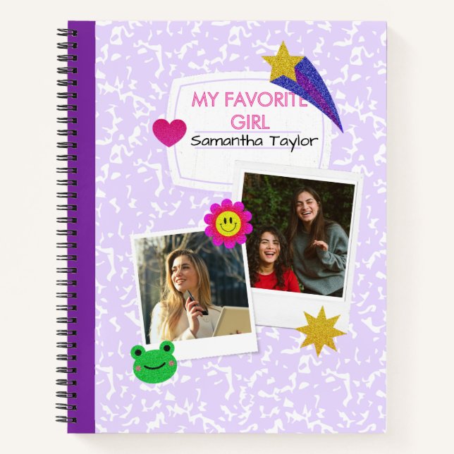 Custom 2 Photos Collage Notebook with Script Name  (Front)