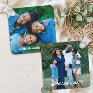 Custom 2 Photos Modern Cute Personalized Family Key Ring