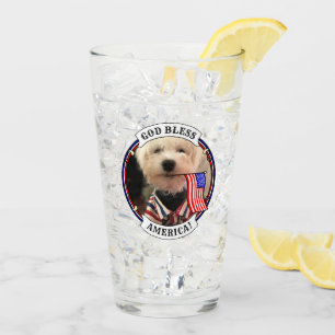 Custom 2 Photos USA American Flag Patriotic Cute Glass