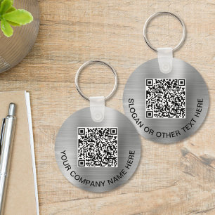 Custom 2 QR Codes Promotional Silver Key Ring