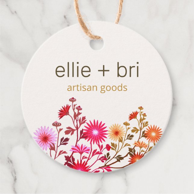 Custom 2" Round Wildflowers Boho  Hang Tag (Front)