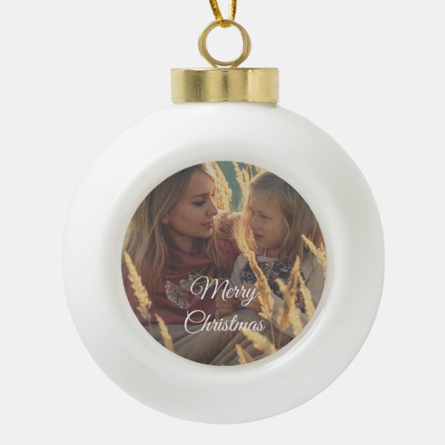 custom 2 sided family photo christmas   ceramic ball christmas ornament (Front)
