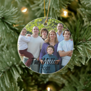 Custom 2-Sided Family Photo Christmas  Ceramic Orn Tree Decoration