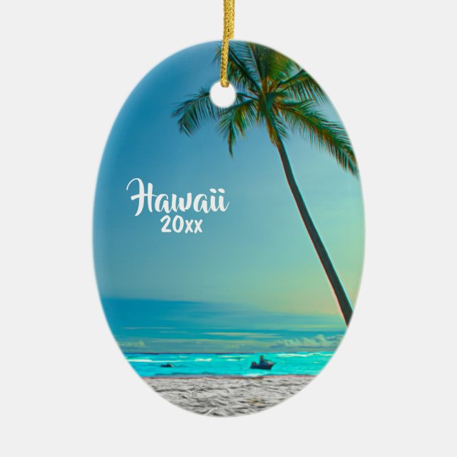Custom 2 Sided Photo Hawaii Travel Palms Christmas Ceramic Tree Decoration (Front)