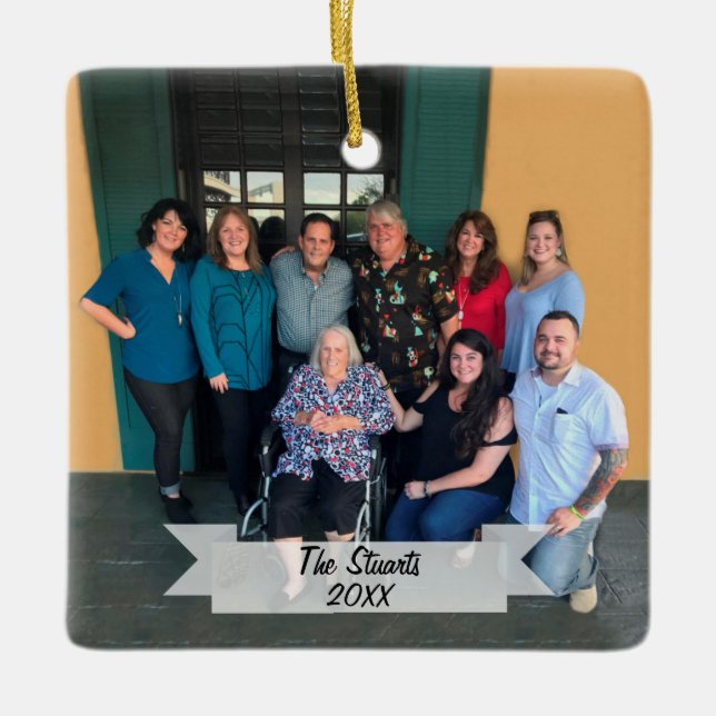 Custom 2-sided Simple Family Photo Christmas Ceramic Ornament (Front)