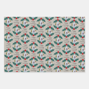 Custom 2 Square Photo Whimsical Berry Christmas Wrapping Paper Sheet