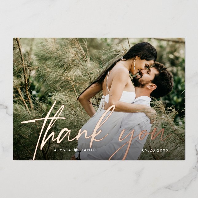 Custom 2 Wedding photos Thank you Script ROSE Gold (Front)